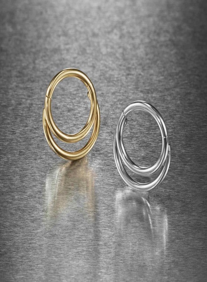 NONTAI 16G Double Septum Ring Layered Septum Clicker Stacked Daith Hoop Septum Hoop Gold Cartilage Hoop 8mm - Image 4